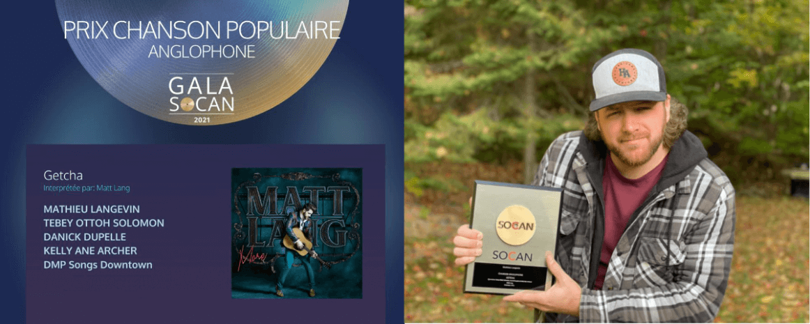 Matt Lang remporte un prix au Gala SOCAN 2021