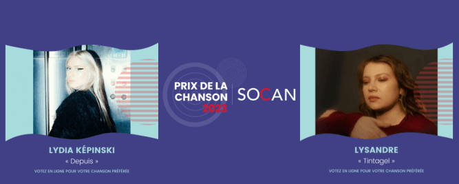 Lydia K&eacute;pinski et Lysandre finalistes du Prix de la Chanson SOCAN 2023